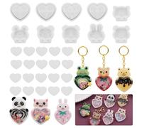 Voyyphixa 10 Pièces Moule en Silicone pour Shaker Cœur avec Animaux Moule Silicone Résine Époxy Sables Mouvants Moule de Coulée avec 20 PCS PVC Feuille pour Bricolage Bijoux Pendentif