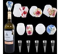 Voyyphixa 10 pièces Moule Epoxy Resin,Moule Bouchon Bouteille Resine Kit avec 5 Bouchons de Vin en Métal,Moulle Silicone pour Moulage Crystal Cluster Gem Ball Diamant Bijoux Décoration
