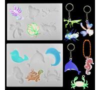 Voyyphixa 12 Pcs Porte-clés Moule de Résine Animal Moules en Silicone pour Bijoux Dauphin Crabe Moule de Coulée Moules en Silicone pour Pendentifs, Colliers, Bijoux, Bricolage, Décoration (2Pcs)