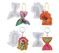 Voyyphixa 4 Pièces Moule Shaker Resine Epoxy Moule de Coulée Sables Mouvants Licorne Moule de Bricolage de Silicone Dinosaure Sablier pour Fabrication de Bijoux Pendentifs Porte-Clés