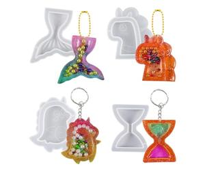 Voyyphixa 4 Pièces Moule Shaker Resine Epoxy Moule de Coulée Sables Mouvants Licorne Moule de Bricolage de Silicone Dinosaure Sablier pour Fabrication de Bijoux Pendentifs Porte-Clés