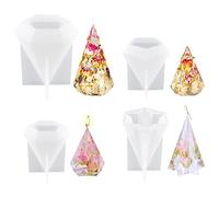 Voyyphixa 4PCS Moule Silicone Cone Polygonal, Moule Support de Bague Resine Moule Pyramide Resine Epoxy Moulle pour Bougies DIY Décorations Artisanales en Argile (Moule Cone Polygonal)