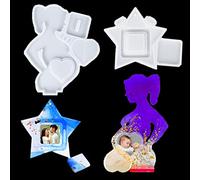 Voyyphixa Moule Cadre Photo Résine Époxy en Silicone - 2 Pièces avec Trou pour Accrocher et Socle - Forme Cœur et Étoile pour la Décoration de la Maison