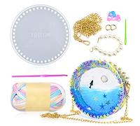 Voyyphixa Moule Silicone Ronde en Résine Epoxy avec 2 Pièces Chaîne pour DIY Tricot Crochet Base - Pochette Sac à Main Artisanat