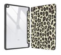 Vozehui 10.2 Pouces Coque léopard Compatible iPad 9ème/8ème/7ème Génération 2021/2020/2019 Coque avec Coque arrière Transparente avec Porte-Crayons,réveil Automatique du Sommeil Léopard Brun