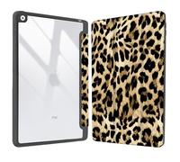 Vozehui 10.2 Pouces Coque léopard Compatible iPad 9ème/8ème/7ème Génération 2021/2020/2019 Coque avec Coque arrière Transparente avec Porte-Crayons,réveil Automatique du Sommeil Léopard Brun