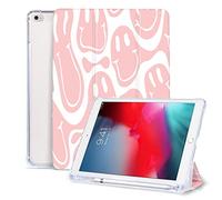 Vozehui 9,7 Pouces pour iPad 6ème/5ème de Génération avec Porte-Crayon, Belle Fraise Smiley Face Triple Stand Couverture de Protection avec Réveil Automatique pour iPad Cas 9,7 Pouces 2018/2017