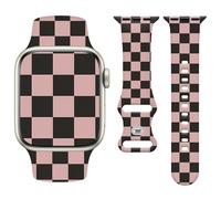 Vozehui Bracelet en Silicone à Damier Motif Compatible avec Apple Watch Strap 42mm 44mm 45mm 49mm,Sport Bracelets de Mignons Femmes Hommes pour iWatch SE Series 11 10 9 8 7 6 5 4 3 2 1,Brun Noir