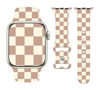 Vozehui Bracelet en Silicone à Damier Motif Compatible avec Apple Watch Strap 42mm 44mm 45mm 49mm,Sport Bracelets de Mignons Femmes Hommes pour iWatch SE Series 11 10 9 8 7 6 5 4 3 2 1,Brun Abricot