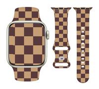 Vozehui Bracelet en Silicone à Damier Motif Compatible avec Apple Watch Strap 42mm 44mm 45mm 49mm,Sport Bracelets de Mignons Femmes Hommes pour iWatch SE Series 11 10 9 8 7 6 5 4 3 2 1,Brun Jaune