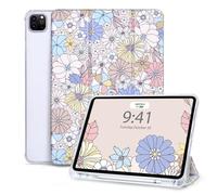 Vozehui Étui pour iPad Pro 11" 2022/2021/2020/2018, étui de protection à trois volets avec fonction veille/réveil automatique pour iPad de 11 pouces avec porte-crayon - Fleur