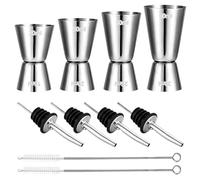 VPAFPEKG 4 Pièces Doseur Cocktail 3cl 4cl 5cl 6cl, Cocktail Jigger, Double Doseur à Cocktail en Acier Inoxydable avec 4 Becs Verseurs et 2 Brosses, Mesure Jigger pour Cocktail Bar Fête Vin Gin Shaker