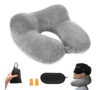VPAFPEKG Coussin de Voyage Gonflable, Compact Oreiller de Voyage Gonflable de Velours Doux et Housse Lavable avec Masque pour Dormir, Coussin Avion Gonflable pour Camping, Voyage, Avion, Train, Bureau