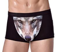 VPbao Boxer Homme Imprimé Élastique Caleçon Confortable 64-73cm Loup-Noir