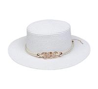 VPbao Panama Elégant Femme Chapeau Melon en Paille Anti Soleil avec Boucle Mariage Cérémonie Soirée Blanc