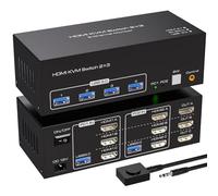 VPFET 4K144Hz HDMI KVM Switch 2 PC 3 Monitor 8K60Hz 2 PC Triple Moniteurs Commutateurs KVM avec 4 ports USB 3.0 pour Connecter Clavier souris et Imprimante avec 2 câbles USB 3.0 et