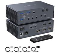 VPFET USB C Docking Station HDMI KVM Switch 2 PC 3 Monitor 4K60Hz Thunderbolt 4 pour Commutateur KVM 3 Moniteurs Portables avec Prise en Charge DisplayLink Mode Étendu/Miroir pour Mac et Windows