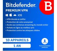 VPN Bitdefender Premium 2026 - 10 Appareils - 1 An - Renouvellement automatique - Téléchargement