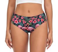 VPPUR Flamingo Love Flowers Print Slip respirant pour femme Sous-vêtements doux pour la peau Polyvalent assorti, noir, X-Small