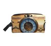 VPPUR Gears Clock Sac de rangement à fermeture éclair de grande capacité avec imprimé bronze pour produits de toilette et maquillage, blanc, One Size
