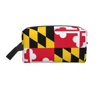 VPPUR Grand sac de rangement zippé imprimé drapeau du Maryland pour produits de toilette et maquillage, blanc, One Size
