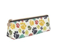 VPPUR Petite trousse à crayons triangulaire avec fermeture éclair pour outils d'écriture Motif empreintes de pattes de chien, blanc, One Size