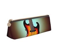 VPPUR Petite trousse à crayons triangulaire avec fermeture éclair pour outils d'écriture Motif guitare basse instrument de musique, blanc, One Size