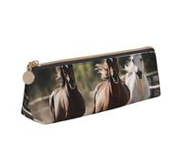 VPPUR Petite trousse à crayons triangulaire avec fermeture éclair pour outils d'écriture Motif trois chevaux, blanc, One Size