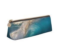 VPPUR Petite trousse à crayons triangulaire avec fermeture éclair pour outils d'écriture Motif vagues de mer, blanc, One Size