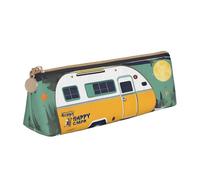VPPUR Petite trousse à crayons triangulaire avec porte-stylo à fermeture éclair pour outils d'écriture Motif bus Happy Bus, blanc, One Size