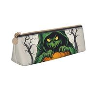 VPPUR Petite trousse à crayons triangulaire avec porte-stylo à fermeture éclair pour outils d'écriture Motif citrouille d'Halloween Vert, blanc, One Size