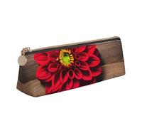 VPPUR Petite trousse triangulaire en bois avec motif floral rouge et dahlia rouge avec porte-stylo à fermeture éclair pour outils d'écriture, blanc, One Size
