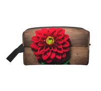 VPPUR Planche en bois rétro avec imprimé dahlia rouge grande capacité avec fermeture éclair - Organiseur de voyage pour produits de toilette et maquillage, blanc, One Size