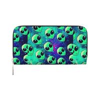 VPPUR Portefeuille à la main pour femme avec imprimé extraterrestres verts pour les voyages, décontracté, tendance, noir, taille unique, art, Noir, One Size, Art