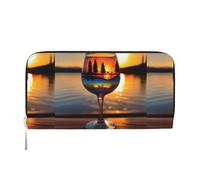 VPPUR Portefeuille pour femme avec impression verre à vin coucher de soleil pour femme, portefeuille pour voyage, décontracté et tendance, noir, One Size, Art