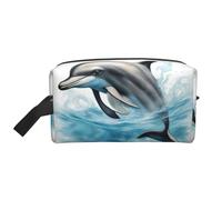 VPPUR Sac de rangement à fermeture éclair de grande capacité avec motif dauphin océanique, organiseur de voyage pour produits de toilette et maquillage, blanc, One Size
