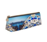 VPPUR Santorini Petite trousse à crayons triangulaire avec fermeture éclair pour outils d'écriture Motif île grecque sur la mer, blanc, One Size