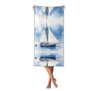 VPPUR Serviette de bain d'été à séchage rapide et légère Motif voilier bleu