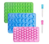 Vpqnee Lot de 3 mini moules à chocolat en silicone contenant des petits coeurs, des fruits, des formes d'animaux marins et 2 compte-gouttes pour faire de la gomme, des bonbons et du chocolat