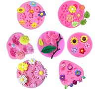 Vpqnee Lot de 7 moules en silicone en forme de fleurs pour fondant, mini fleurs, pour décoration de gâteaux, cupcakes, cake pops, argile polymère, projets d'artisanat, bonbons fondus