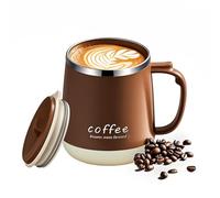 VPRO Gobelet à café, 350 ml - Gobelet isotherme sous vide à double paroi en acier inoxydable, noir, avec couvercle coulissant et poignée (Kaki, Base blanche)