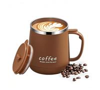 VPRO Tasse à café 350 ml - Gobelet isotherme sous vide à double paroi en acier inoxydable - Noir, avec couvercle coulissant et poignée - Couleur kaki