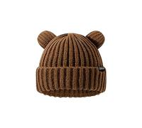 VPTMRP Bonnet en tricot avec oreilles d'ours - Bonnet chaud et souple au crochet, marron, M/L