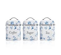 VQ Ensemble de 3 boîtes à thé, café et sucre Laura Ashley Boîtes de rangement en acier inoxydable avec couvercles amovibles - Motif Rose de Chine