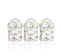 VQ Laura Ashley Bocaux 3 Pièces Fer-Blanc Thé Café Sucre Elveden White