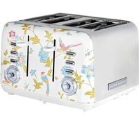 VQ Laura Ashley Grille Pain 4 Tranches avec Modes de Chauffage, Décongélation et Réchauffage Réglables. Inox Grille Pain Vintage avec un Support de Réchauffage Pour Croissants - Elveden Blanc