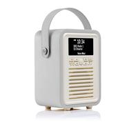 VQ Retro Mini Radio DAB Plus/DAB avec Bluetooth, FM et Radio Réveil Fonction - Alimentée par Secteur et Batterie Radio Portable avec Antenne, Prise Casque et Port de Charge USB - Gris Clair
