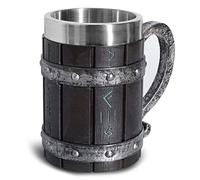 VQBKHO Chopes à Bière, Nordique Viking Rune Verres à Bière Grande Chope à Bière en Chope en Chope à Café avec Acier Inoxydable Bois Résine 3D, Mugs pour Hommes, Cadeau de Fête des Pères 550 ml