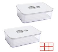 VQBKHO Lot de 2 boîtes à fromage avec couvercle - 1250 ml - Pour réfrigérateur - Avec minuteur - Pour réfrigérateur - Organisateur de réfrigérateur - Pour le refroidissement - Blanc