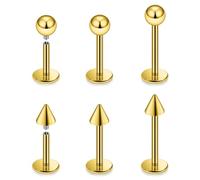 Vqoxaggi Piercing labret 16 g en acier chirurgical fileté interne, anneaux de lèvre, bijoux en forme de morsure de serpent pour homme et femme, longueur de la barre dorée 6 mm/8 mm/10 mm